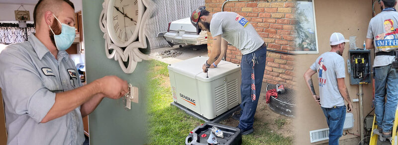 Smith electricians installing a generator and electrical panel in a Colorado home